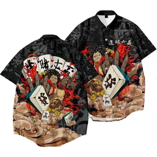 Oversize 6XL Men Summer Chinese Cartoon Printed Hawaiian Beach Shirts Casual Short Sleeve Tops Camisa Homme Streetwear