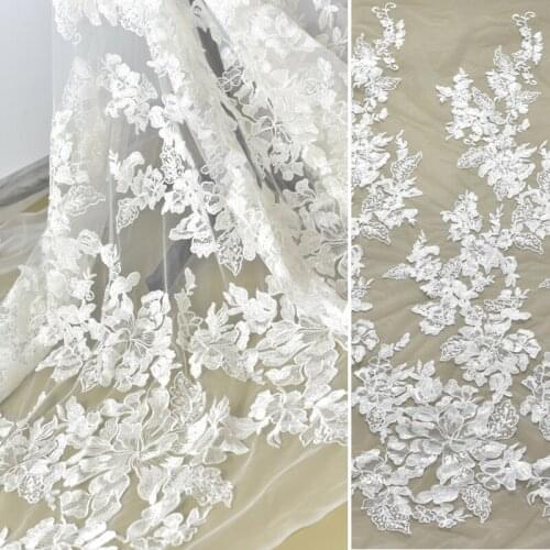 Cotton embroidery Sequin wedding dress lace fabric DIY peony embroidery high grade Lace Fabric