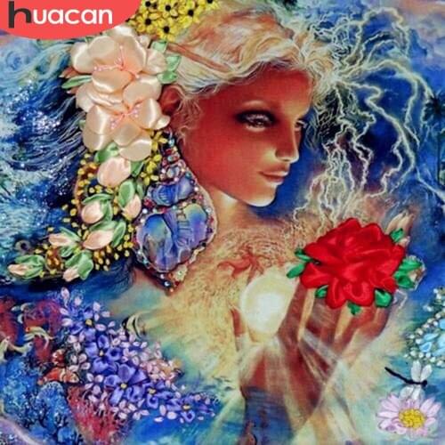 HUACAN 5D Diy Diamond Painting Portrait Girl Cross Stitch Diamond Embroidery Mosaic Rose Home Art Wall Decor