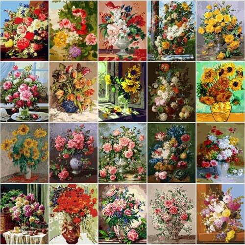 HUACAN Pictures By Numbers Flower Acrylic Hand Painted Painting Drawing On Canvas Home Decoration Gift