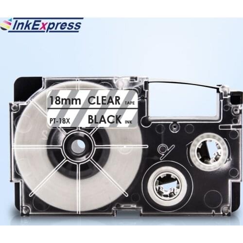 InkExpress 18mm XR-18X Tape For CASIO XR-18X Label Tape Black on Clear Printer Ribbon For CASIO Label Maker KL-120 KL-130