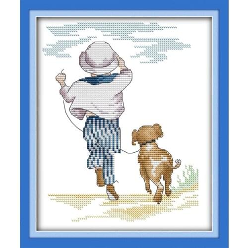 Everlasting Love A Boy And His Dog Chinese Cross Stitch Kits Ecological Cotton Stamped 11CT DIY Gift Wedding Decoration For Home