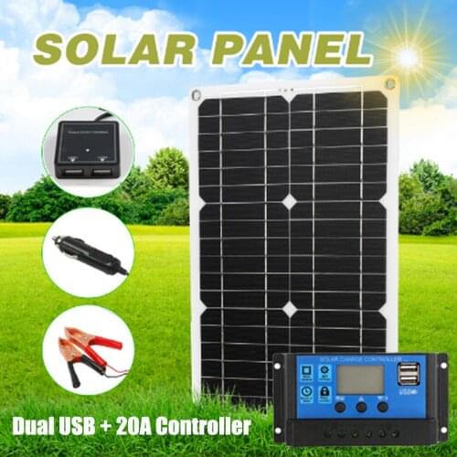 180W 12V Solar Panel Kit 2 USB Port With 20A Solar Charge Controller Portable Battery Charger For Phone Car Yacht Light Charging