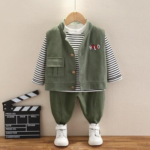 Newborn Clothing Sets 2021 Spring Autumn New Fashion Casual 3pcs Suits Toddler Baby Boys Girls Vest+Striped T-shirt+ Pants