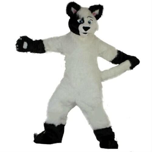 White Long Fur Husky Fox Dog Mascot Costume Fursuit Cosplay Game Fancy Dress Parade Adults Advertising Halloween