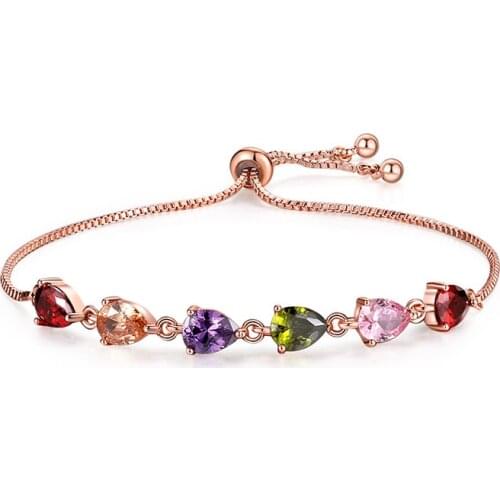 MOONROCY Gold Color CZ Bracelet Colourful Bohemia Cubic Zirconia Jewelry Wholesale Geometry Bangle for Women Gift Dropshipping