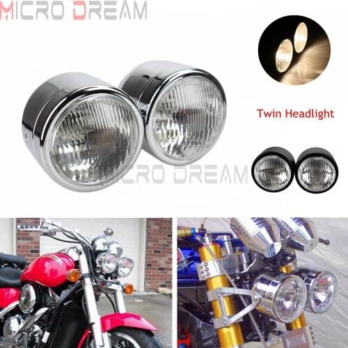 Motorcycle Chrome Dominator Twins Dual 12V Headlight Double Headlamp For Harley Cafe Racer Honda Yamaha Custom Bobber Universal
