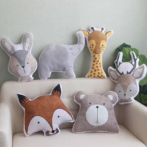 Printed Cartoon Fox Teddy Bear Giraffe Deer Pillow Stuffed Animals Toys Sofa Decor Chair Cushion Nordic style Throw Pillow Xmas