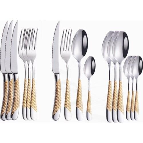 Gold Cutlery Set Stainless Steel Tableware Set Forks Knives Spoons Kitchen Dinner Set Fork Spoon Knife Gold Dinnerware Set 16Pcs