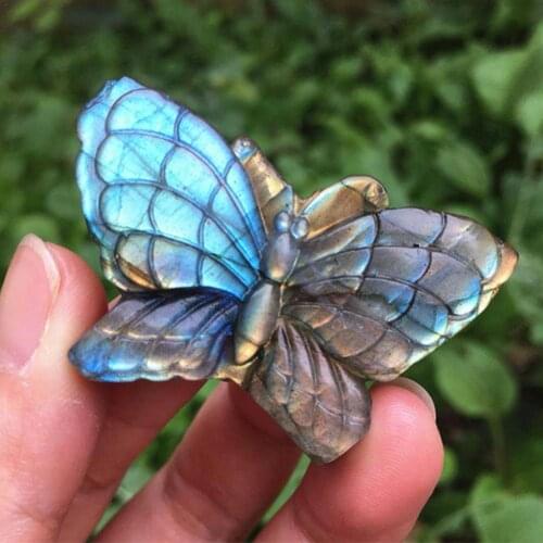 Natural Blue Labradorite Hand Crved Owl Polished Crystal Butterfly Stones For Sale