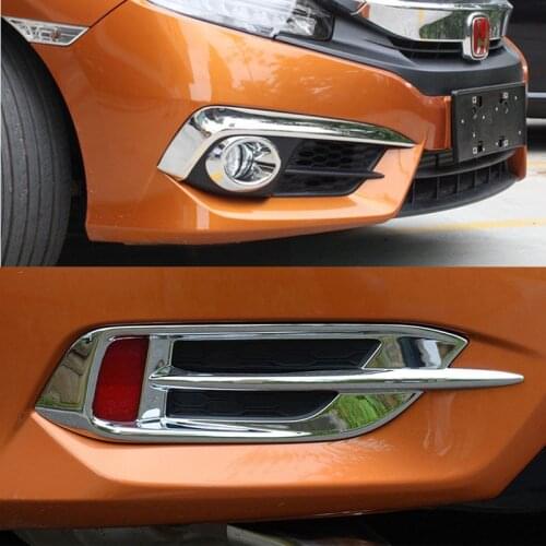 Chromed ABS Plastic Front/Rear Fog Light Lamp Cover Trim For Honda Civic 10th Gen 4DR 2016 17