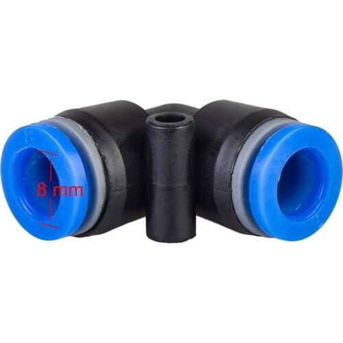 Pneumatic Fitting PV Air/Water Hose and Tube Push In Connector 8mm Plastic Pipe Hose Quick Connector Angle Adapter Plug