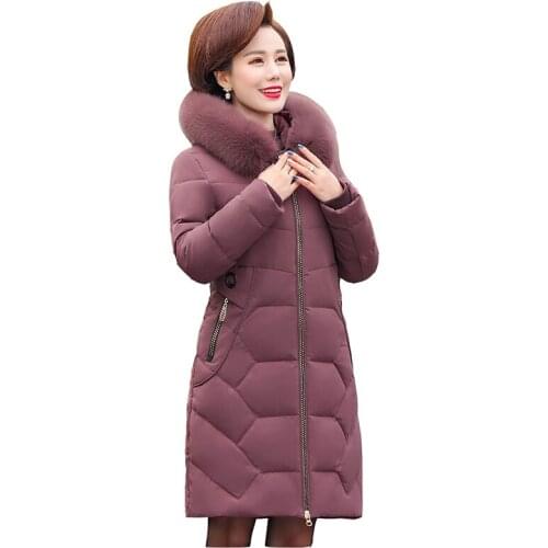 Middle-aged Parker down jackets womens medium long 2020 new winter wear large size womens loose hooded white duck down jacket