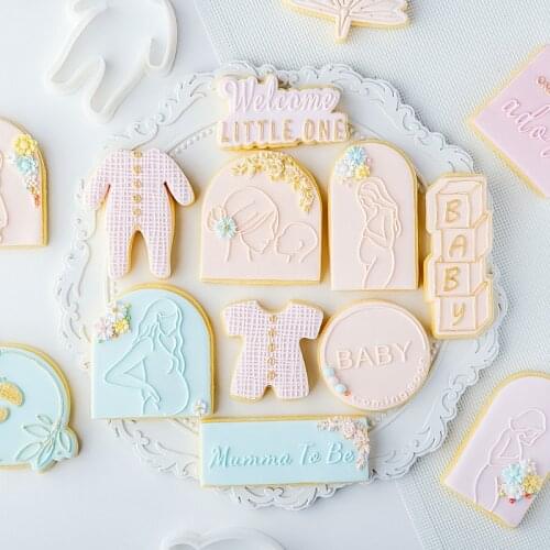 Embossed Cake Mold Acrylic Baby Birthday Press Stamp Embosser Cutter Fondant Sugar Craft Cake Decoration Tools