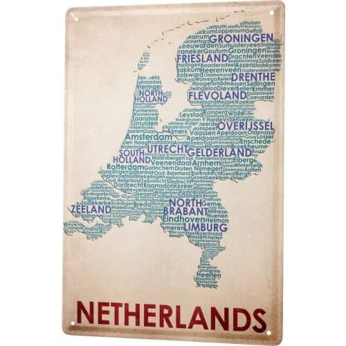 SINCE 2004 tin Sign World Travel map Netherlands