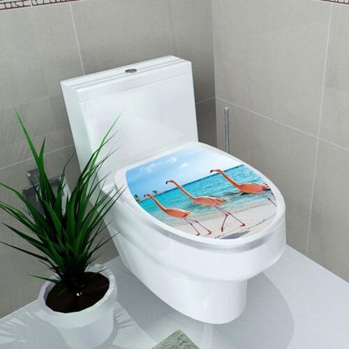 Nordic style flamingo pebble toilet stickers home bathroom toilet decoration Creative PVC wall sticker removable waterproof