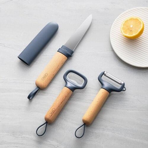 Three-piece fruit knife kitchen beech wood handle stainless steel potato peeler fruit knife grater corkscrew