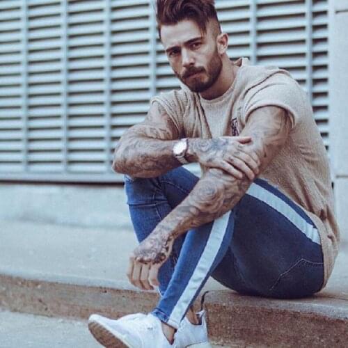 Spring and Summer Mens Sweatpants Hole Jeans Pants Casual Skinny Trousers Slim Fit Men Jeans Micro Elastic Pants