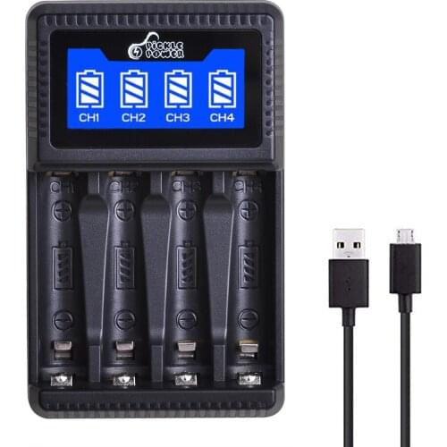 AA AAA Battery Charger 4-Slots Universal Battery Charger with LCD Display for AA AAA Ni-MH Ni-cd Rechargeable Batteries