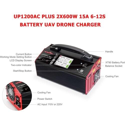 Ultra Power UP1200AC PLUS 2X600W 15A 6-12S Battery Balance Charger For UAV Drones