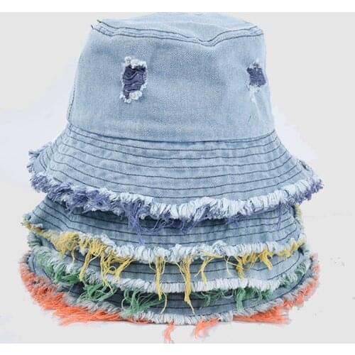 Spring And Summer Womens Bucket Hat Color Hole Cowboy Fishermans Hat Outdoor Simple Sunshade Womens Hat Pure Color Cotton Hat