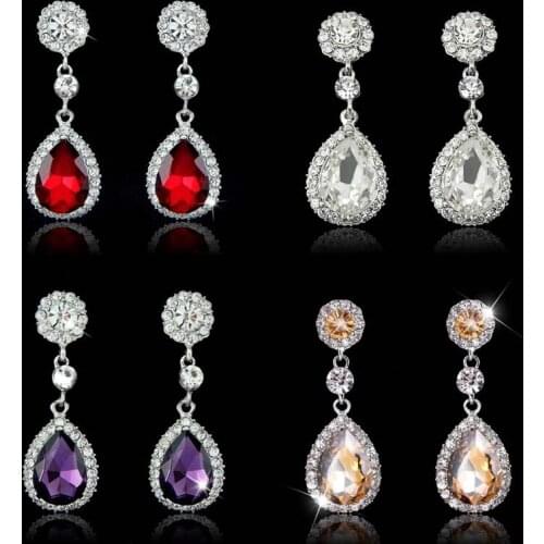 Women Charming Crytsal Rhinestone Teardrop Dangle Earrings Femme Brincos Luxury Wedding Bridal Earring Statement Jewelry