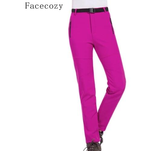 Facecozy 2019 Women Winter Fleece Hiking Camping Warm Pants Outdoor Windproof Waterproof Pants for Trekking Skiing Pantolon