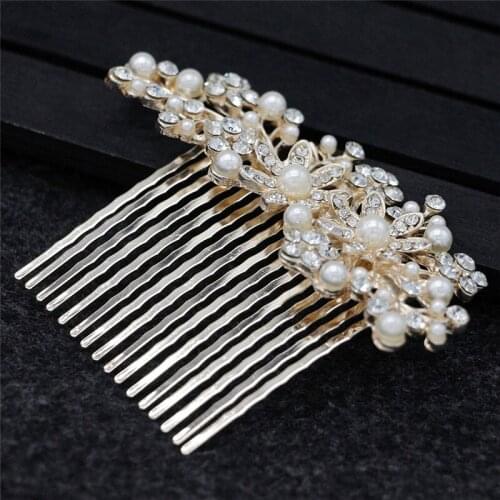 Elegant Wedding Hair Combs for Bride Crystal Rhinestones Pearls Women Hairpins Bridal Headpiece Hair Jewelry Accessories
