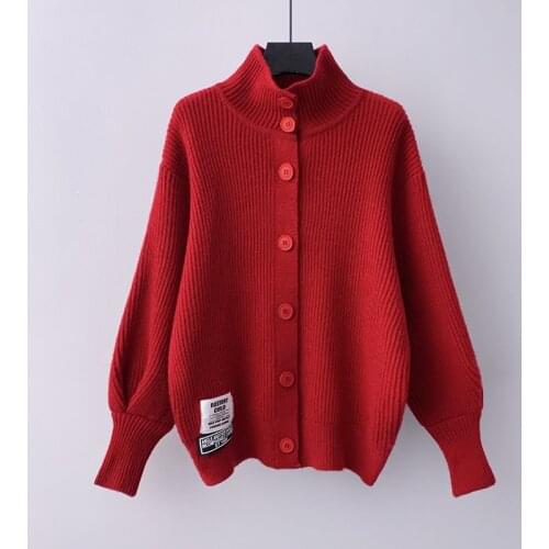 Turtle Neck Fall Winter New Comfortable Cardigan Sweaters Women Patch Single-breasted Soft Loose Solid Female Knited Jumper O75