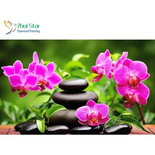 Zhui star 5D DIY all Square drill Diamond Orchids and stones Square Pattern Rhinestone Diamond Painting Cross Stitch Wall Decor
