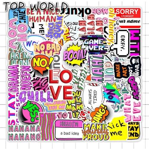 10/50Pcs/set Motivational Phrases English Alphabet Cartoon Mixed Stickers For Luggage Diy Kid Decals Skateboard Case Laptop