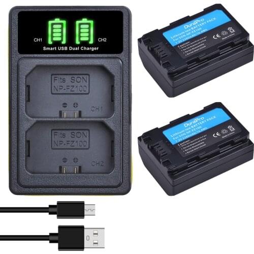 2PC 2280mAH NP-FZ100 Battery + LED Charger with Type C Port for Sony NP-FZ100 BC-QZ1 Alpha 9,A7RIII,ILCE-7RM3,A9,A9R,9s Camera