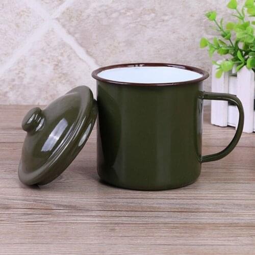 340ML/480ML/750ML1150ML Army Green Outdoor Home Vintage Style Handmade Enamel Cup Mug for Drinking Coffee Tea Camping Hiking Gif