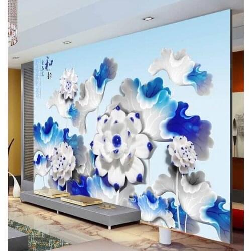 3D three-dimensional relief stylish backdrop decorative painting lotus mural 3d wallpaper flower wallpaper