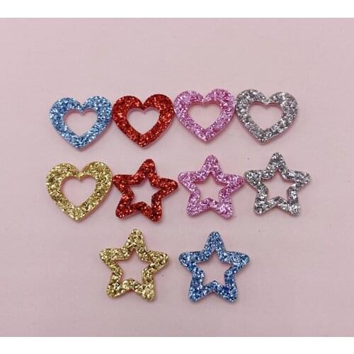 80Pcs/lot 2cm glitter shiny Star and heart Padded Appliques for DIY hair clip accessories and Headwear Decor Patches