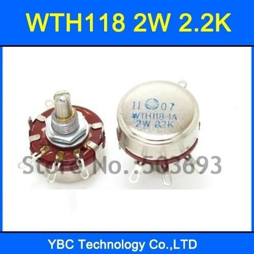 Free Shipping 10pcs/lot WTH118 1A 2W 2.2K 2K2 Rotary Taper Potentiometer WTH118-1A