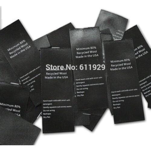 Free shipping customized clothing care labels/washing label/garment printed black silk labels/tags with cut separately 1000 pcs