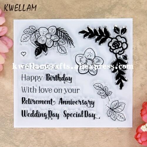 Flowers Happy Birthday With Love Scrapbook DIY photo cards rubber stamp clear stamp transparent stamp 10.5x9.5cm KW9012112