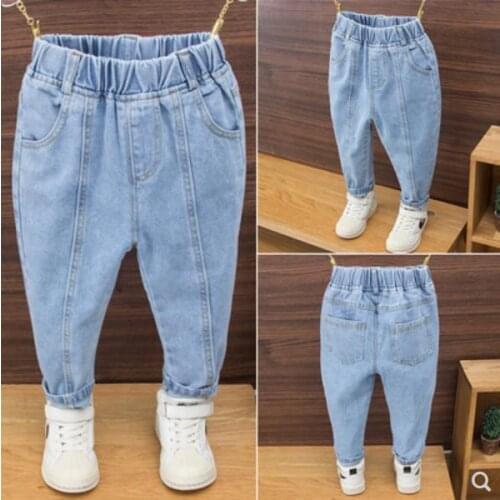 90-130cm Children Splicing Jeans Kids Stonewashed Denim Pants For Teenagers Boys Toddler Jeans Free shipping