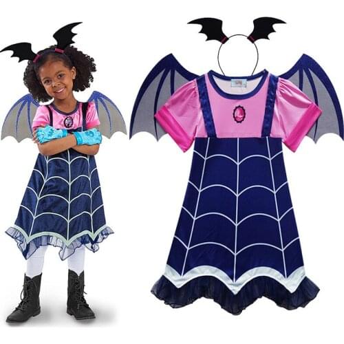 Kids Vampire Costume Girl Headband Girls Princess Dresses Vampirin Children Birthday Party Fancy Cosplay Clothing