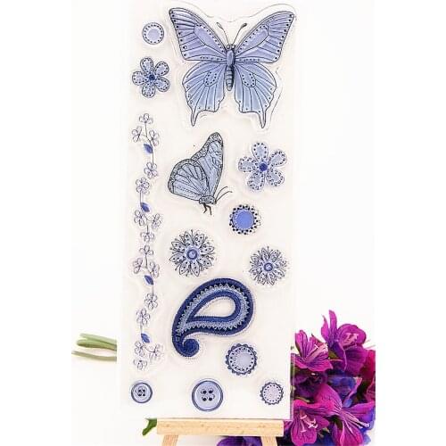 Hot selling blue butterfly transparent clear stamp / silicone seal roller stamp DIY scrapbook album / card production