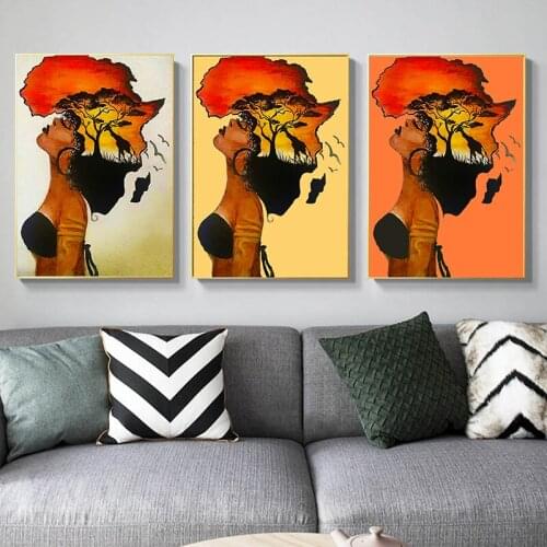 Classical African Woman Paintings on The Wall Abstract Sunset Landscape Wall Art Canvas Prints and Posters Pictures Home Decor