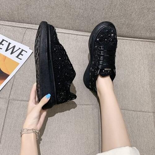 Women Shoes Korean Fashion Sneakers Bling Crystal Silver Platform Ladies Autumn Flat Glitter Sequined Chunky Zapatillas Mujer
