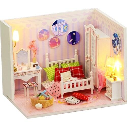 Doll House Furniture Wooden Miniature DIY Kit with Dust Cover Music Box Assemble Crafts Toy Best Birthday Gift For Children Girl