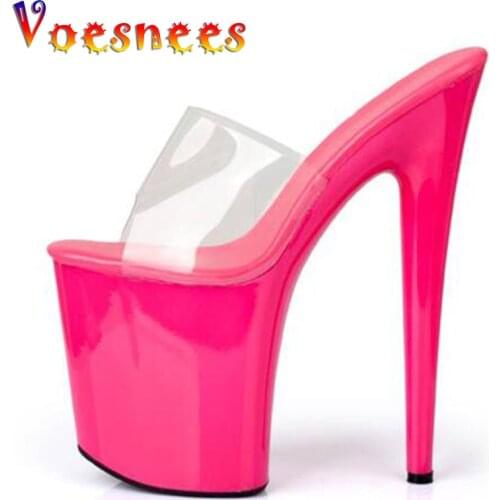 Model Catwalk Shoes Slippers Woman Sexy Nightclubs High-heeled Shoes 20cm High Transparent Crystal Shoes Wedding Shoes Platform