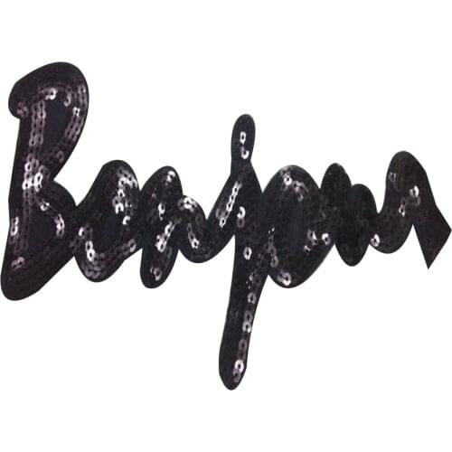 Clothing Women Shirt Top Diy Large Patch Bonjour Black Sequins deal with it T-shirt girls Iron on Patches for clothes Stickers