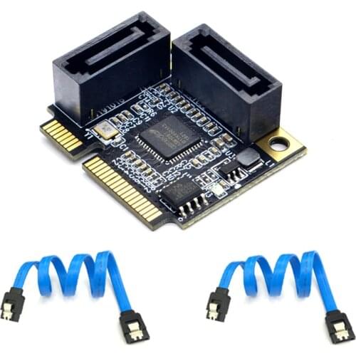 2 Ports Mini PCI-E PCI Express to SATA 3.0 Converter Hard Drive Extension Card with SATA Cable for PC Computer Add On Cards SATA
