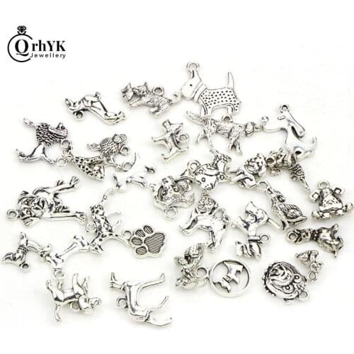 QrhYK 30Pcs/Set Retro Antique Handmade Rope Necklace Dog Animal Pendant Akita Husky Pomeranian Jewelry For Women Female
