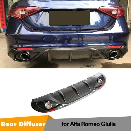 Rear Diffuser for Alfa Romeo Giulia Rear Bumper Lip 2016 - 2019 2 Outlets Giulia With Exhaust Tips Reflector Carbon Fiber/PP