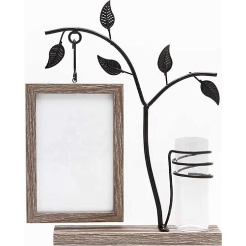 Family Piture Frame 4x6 Vertical Metal Tree Desk Photo Frames with Glass Terrarium Vase Flower Plants (Tree)